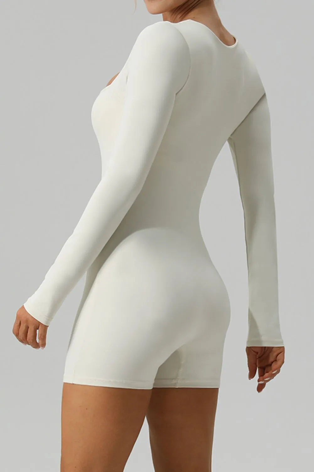 Square Neck Long Sleeve Active Romper - Wellen Fashion