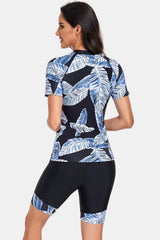 Printed Round Neck Short Sleeve Two-Piece Swim Set - Wellen Fashion