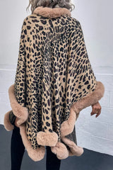 Leopard Open Front Poncho - Wellen Fashion