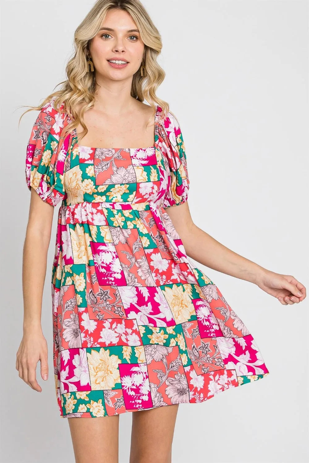 GeeGee Floral Ruff Sleeve Mini Dress - Wellen Fashion