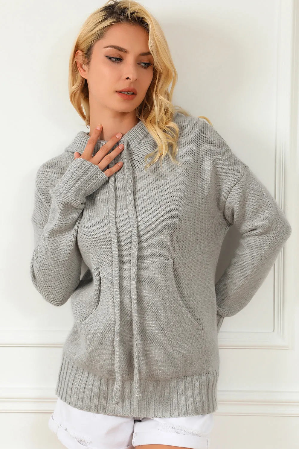 Drawstring Hooded Sweater with Pocket - Wellen Fashion