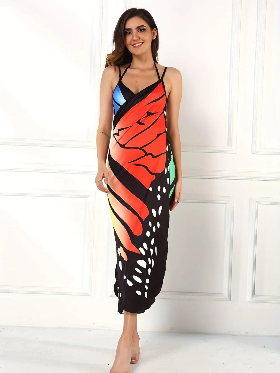 Printed Spaghetti Strap Cover Up - Wellen Fashion