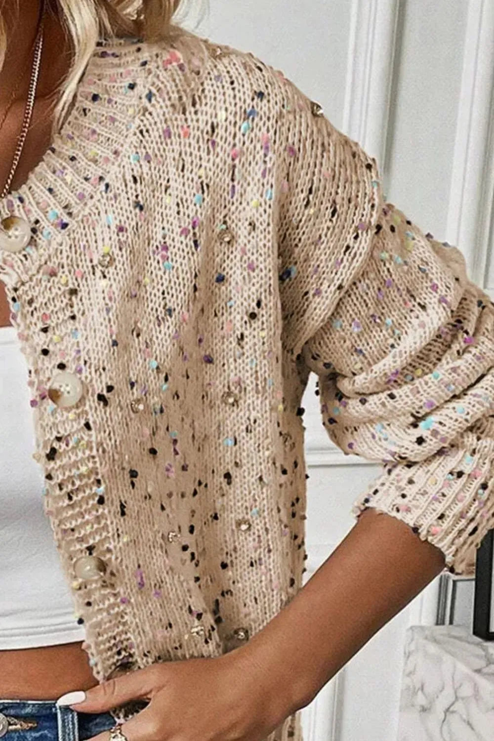 Confetti Button Up Long Sleeve Cardigan - Wellen Fashion