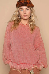 POL Distressed Washed Drop Shoulder Sweater - Wellen Fashion