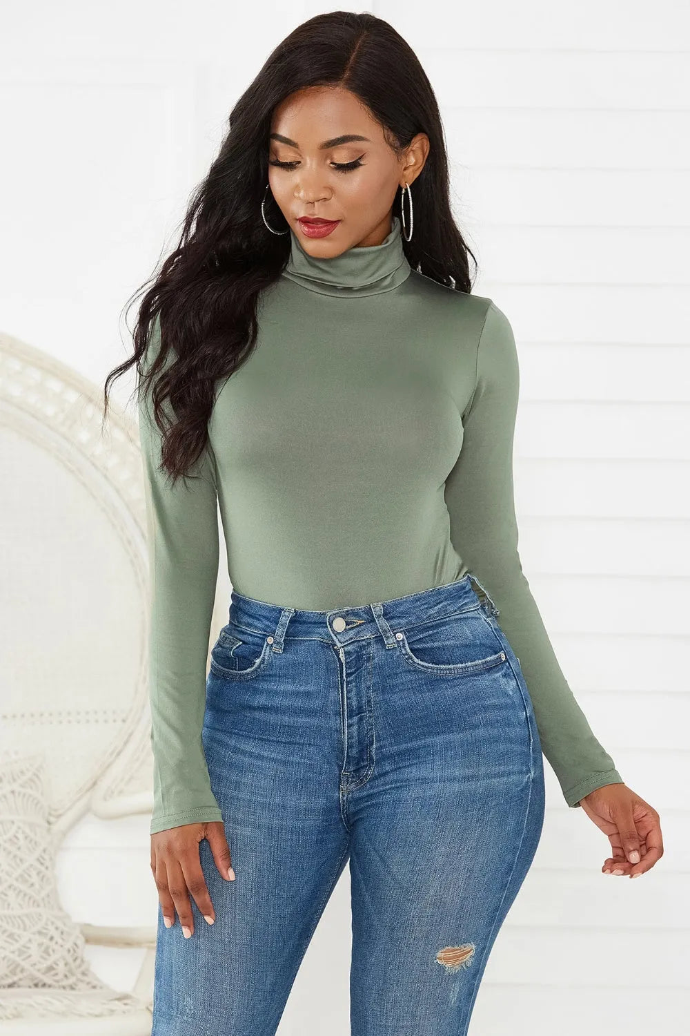 Turtleneck Long Sleeve Bodysuit - Wellen Fashion