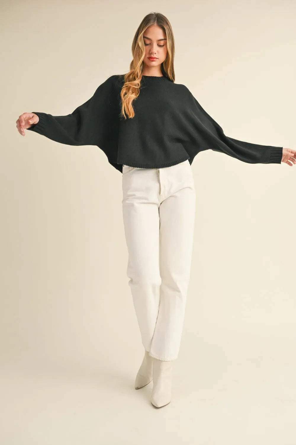 Mable Round Neck Dolman Sleeve Cropped Sweater - Wellen Fashion