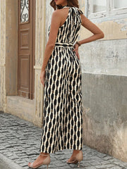 Tied Printed Grecian Neck Jumpsuit - Wellen Fashion