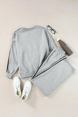 Round Neck Long Sleeve Top and Pants Active Set - Wellen Fashion