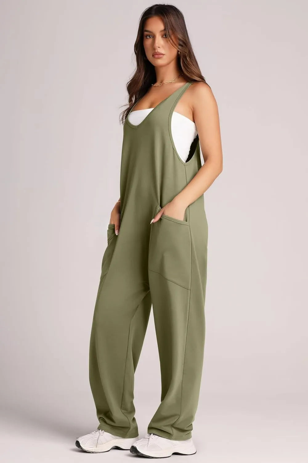 Wide Strap Jumpsuit with Pockets - Wellen Fashion