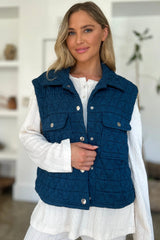 Double Take Full Size Pocketed Texture Snap Down Vest Coat - Wellen Fashion