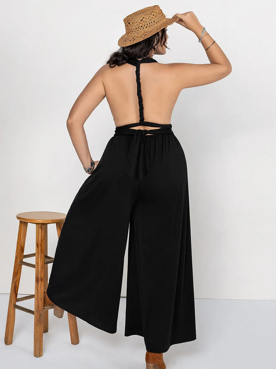 Plus Size V-Neck Wide Leg Jumpsuit - Wellen Fashion