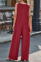 Full Size V-Neck Wide Strap Jumpsuit - Wellen Fashion