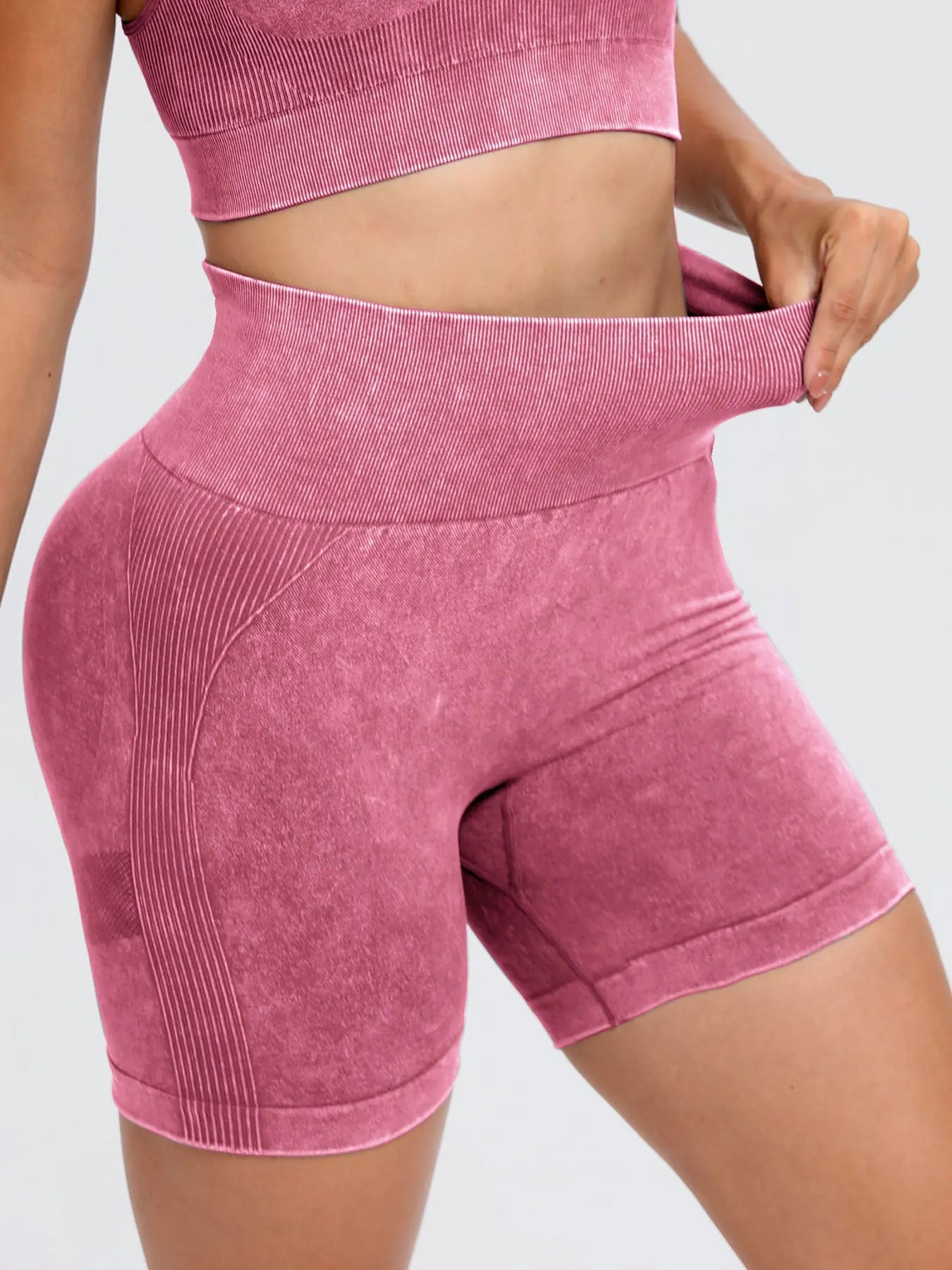 Washed High Waist Active Shorts - Wellen Fashion