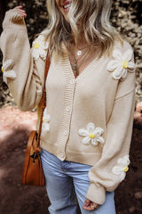 Flower Dropped Shoulder Long Sleeve Cardigan - Wellen Fashion