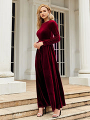 Tie Front Round Neck Long Sleeve Maxi Dress - Wellen Fashion