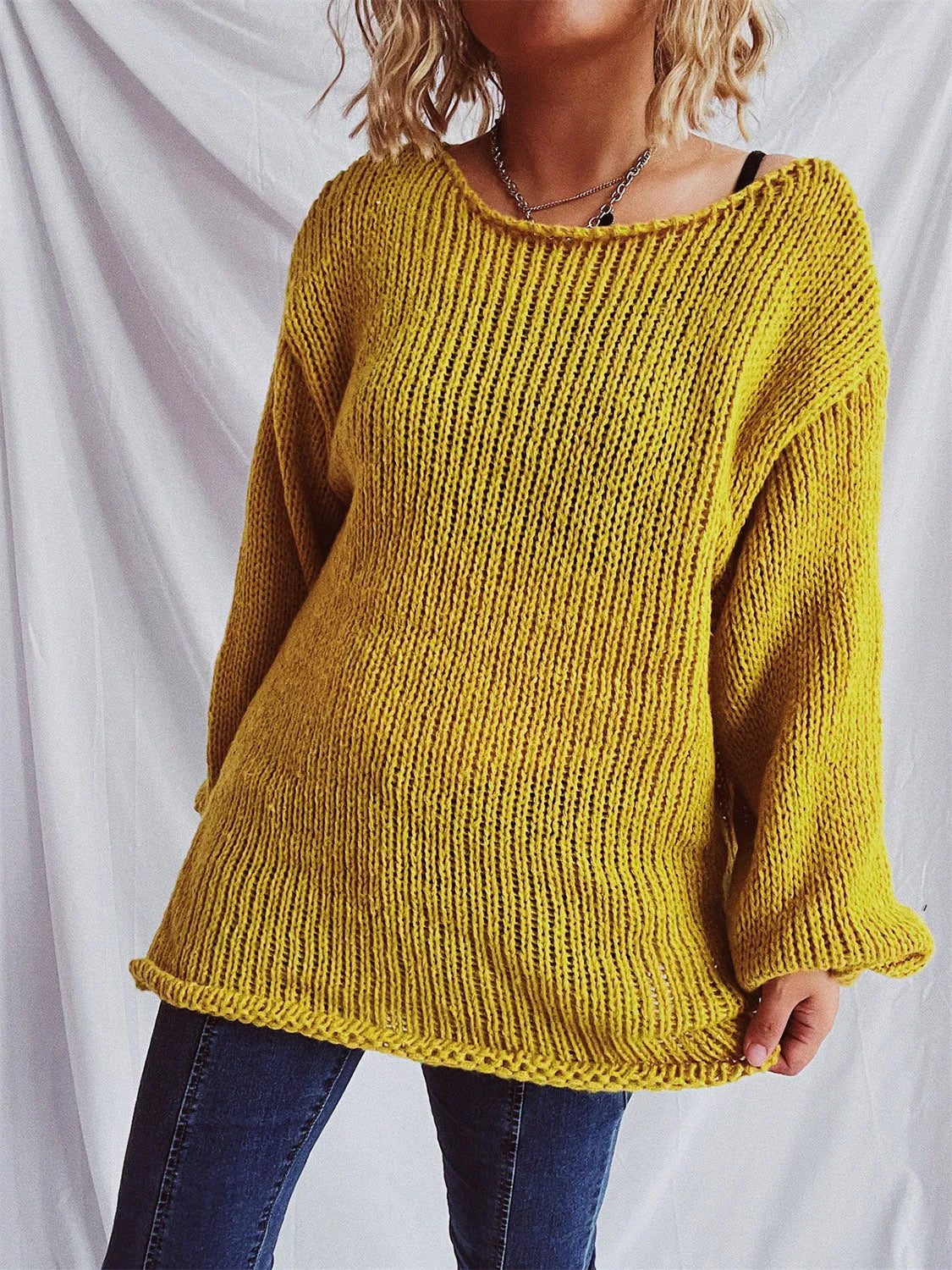 Boat Neck Dropped Shoulder Sweater - Wellen Fashion