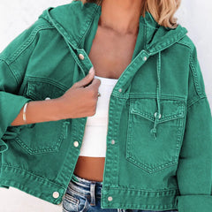 Hooded Dropped Shoulder Denim Jacket - Wellen Fashion