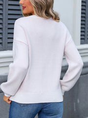 Bow Graphic Round Neck Long Sleeve Sweater - Wellen Fashion