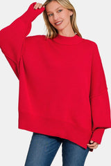 Zenana Side Sit Oversize Sweater - Wellen Fashion