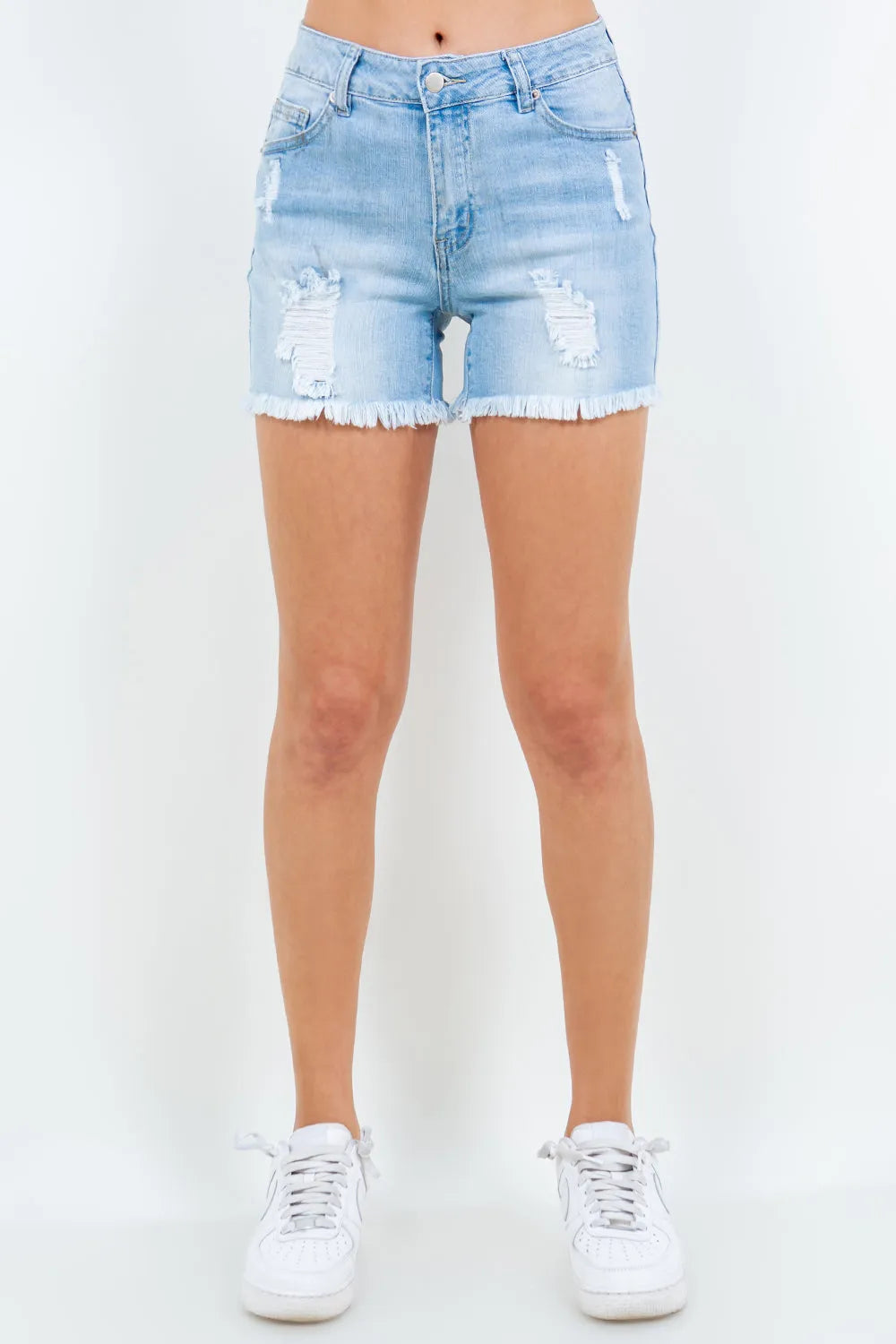 American Bazi High Waist Distressed Frayed Denim Shorts - Wellen Fashion