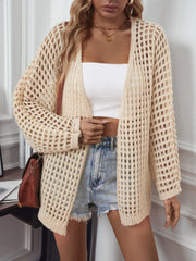 Openwork Open Front Long Sleeve Cardigan - Wellen Fashion