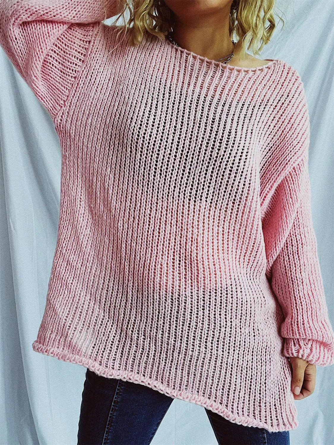 Boat Neck Dropped Shoulder Sweater - Wellen Fashion