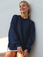 Basic Bae Round Neck Dropped Shoulder Long Sleeve Sweatshirt - Wellen Fashion