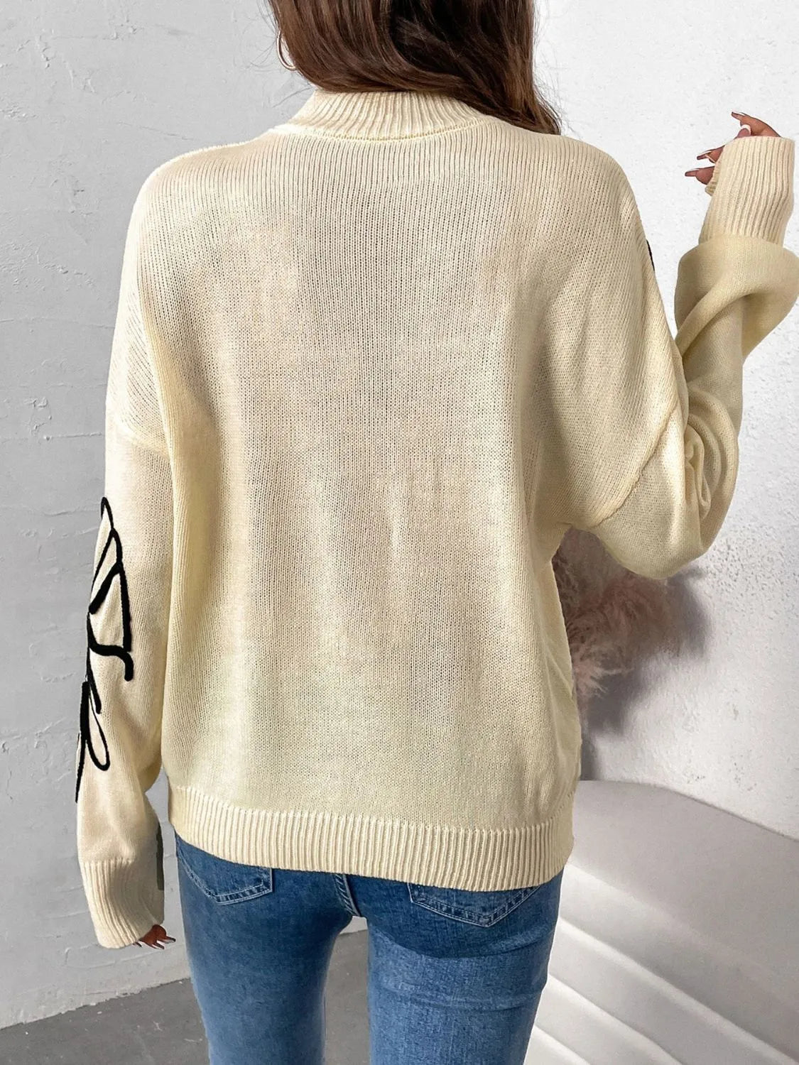 Perfee Mock Neck Dropped Shoulder Long Sleeve Sweater - Wellen Fashion