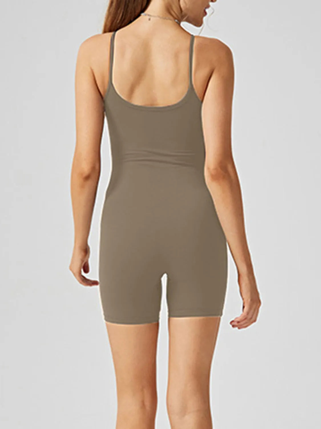 Scoop Neck Spaghetti Strap Active Romper - Wellen Fashion