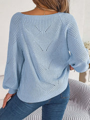 Openwork Buttoned Square Neck Sweater - Wellen Fashion