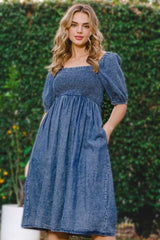 ODDI Full Size Washed Smocked Puff Sleeve Dress - Wellen Fashion