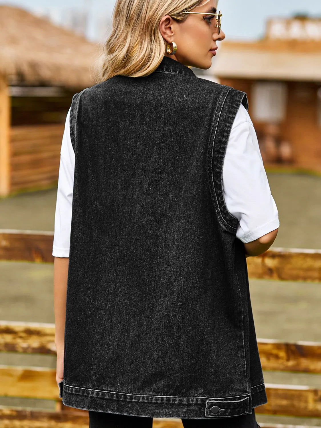 Button Down Denim Vest - Wellen Fashion