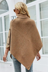 Turtleneck Buttoned Poncho - Wellen Fashion