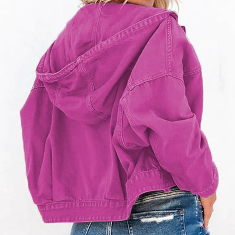 Hooded Dropped Shoulder Denim Jacket - Wellen Fashion