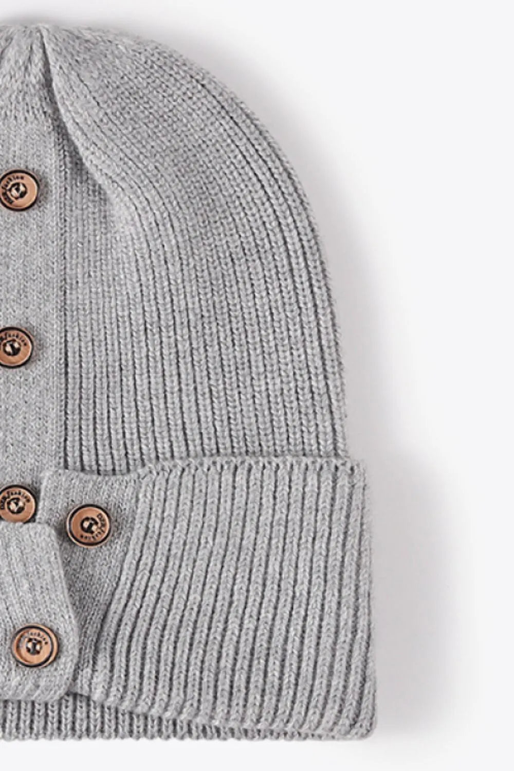 Button Detail Rib-Knit Cuff Beanie - Wellen Fashion