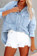 Washed Drop Shoulder Denim Jacket - Wellen Fashion