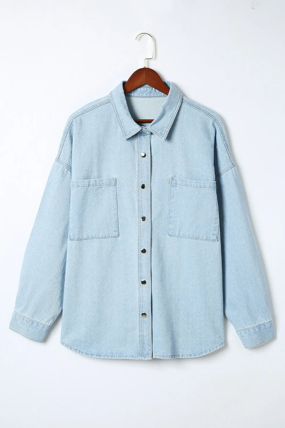 Plus Size Snap Down Pocketed Denim Jacket - Wellen Fashion