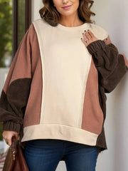 Plus Size Color Block Long Sleeve Hoodie - Wellen Fashion