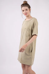 VERY J Washed Round Neck Mini Tee Dress - Wellen Fashion