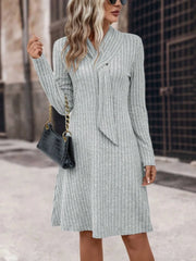 Ribbed Long Sleeve Sweater Dress - Wellen Fashion