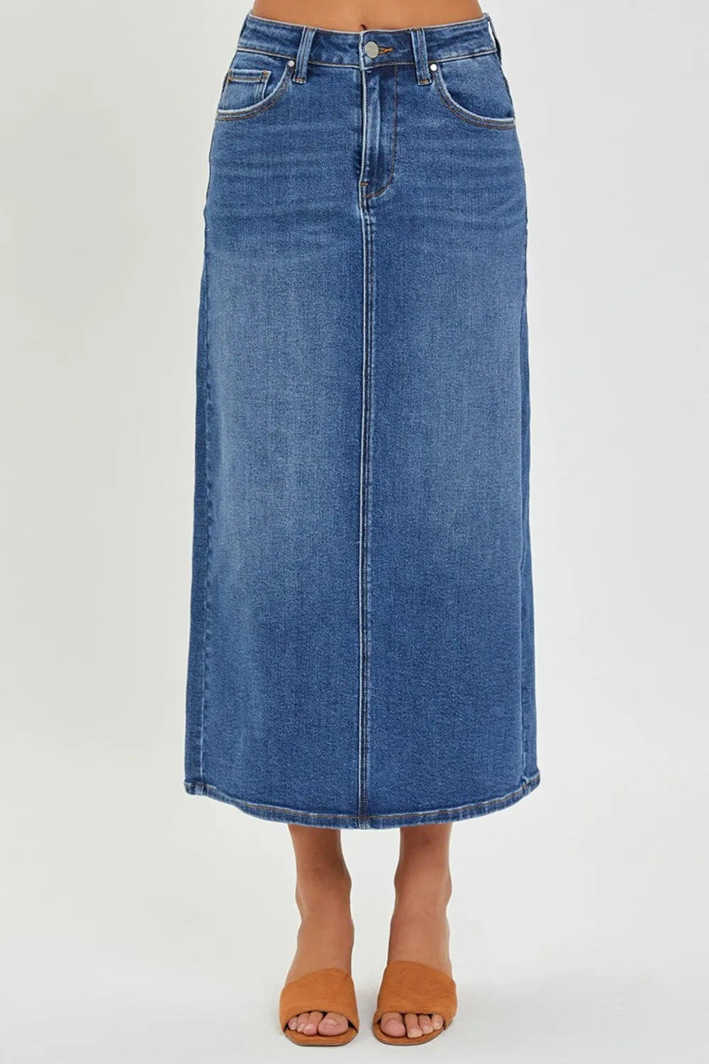 RISEN High Rise Back Slit Denim Skirt - Wellen Fashion