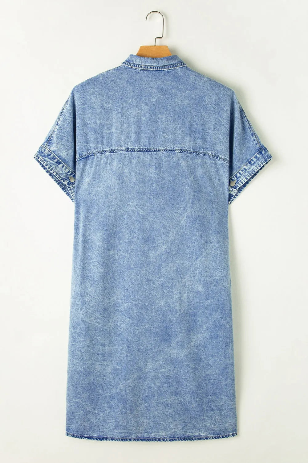 Pocketed Button Up Half Sleeve Denim Dress - Wellen Fashion