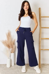 RISEN Drawstring Relaxed Cargo Wide Leg Pants - Wellen Fashion