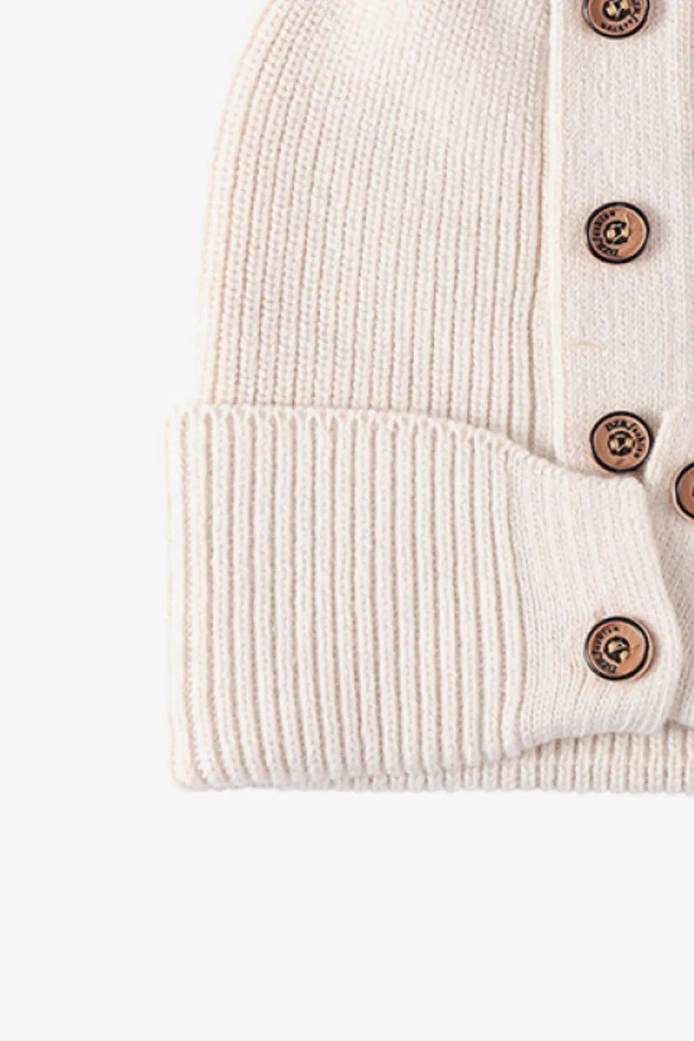 Button Detail Rib-Knit Cuff Beanie - Wellen Fashion