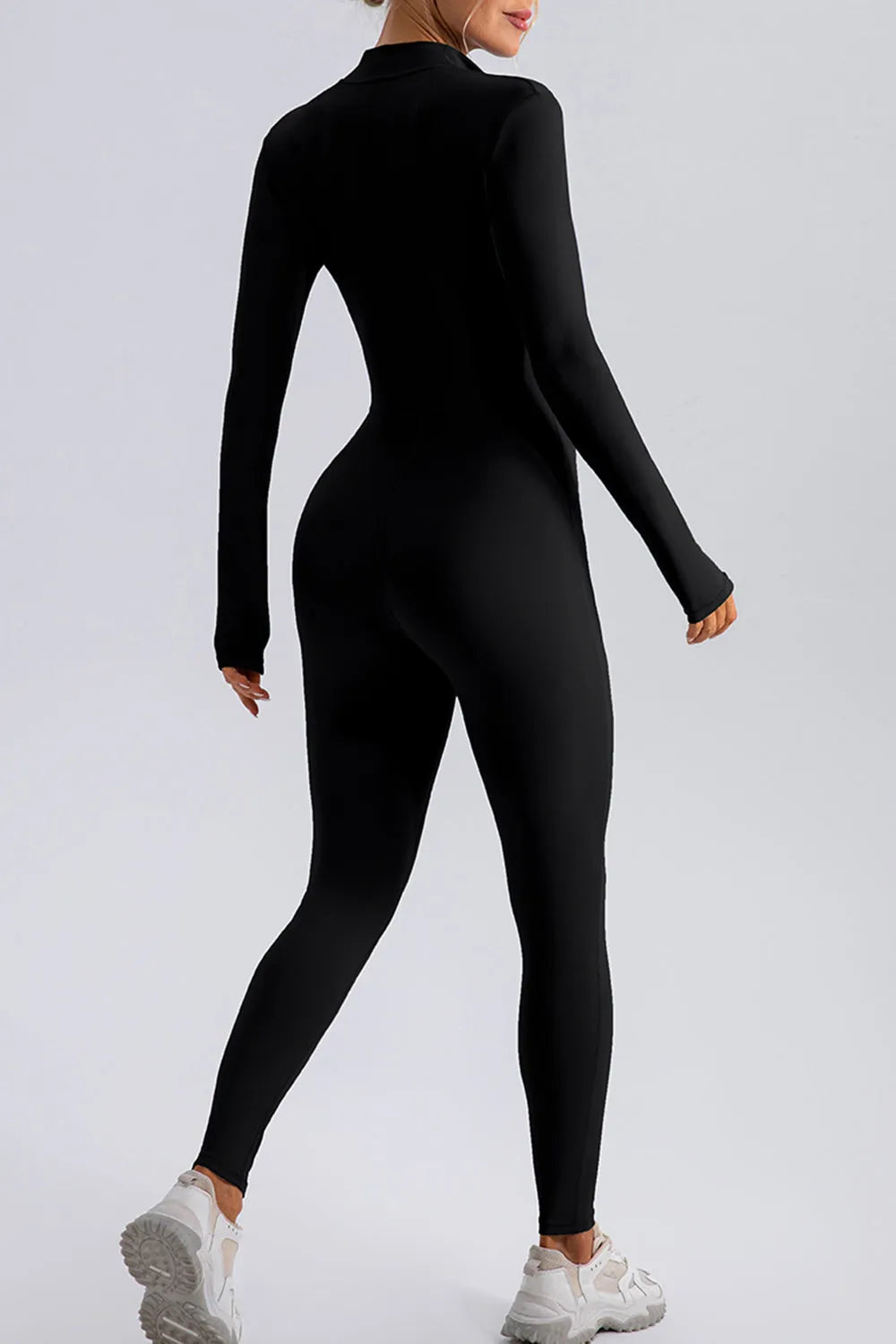 Half Zip Mock Neck Active Jumpsuit - Wellen Fashion