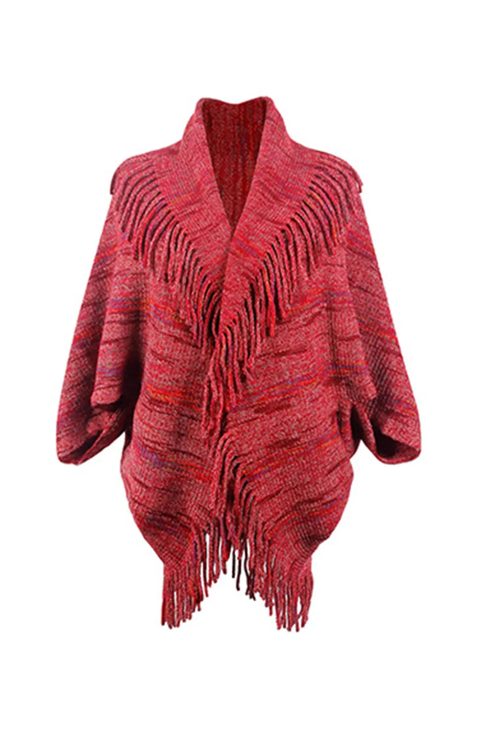 Fringe Detail Printed Poncho - Wellen Fashion