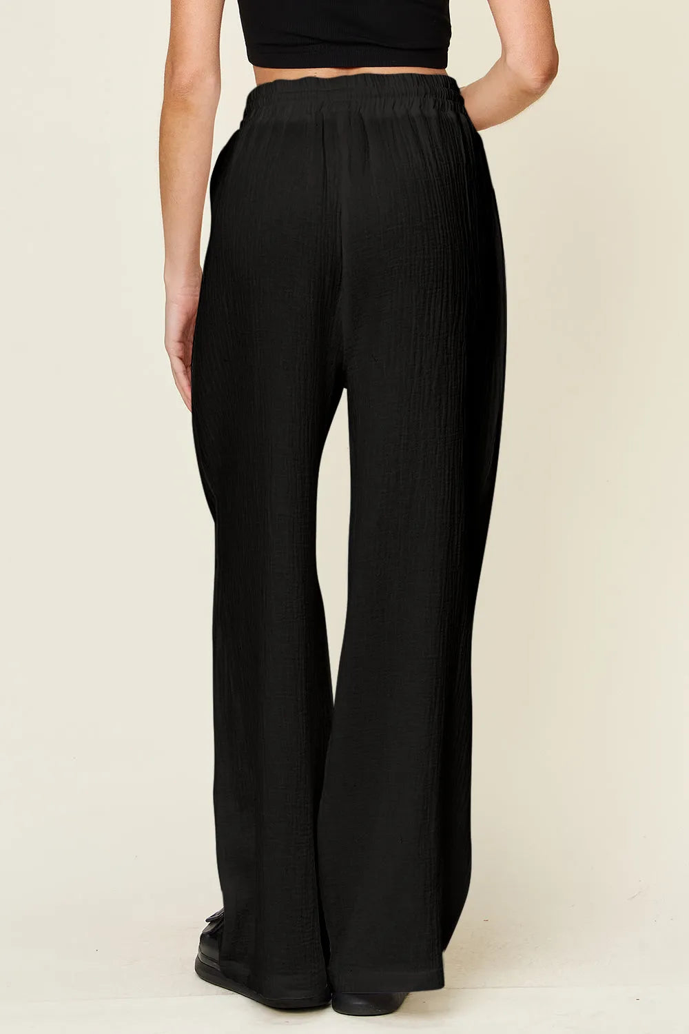 Double Take Full Size Texture Drawstring Wide Leg Pants - Wellen Fashion