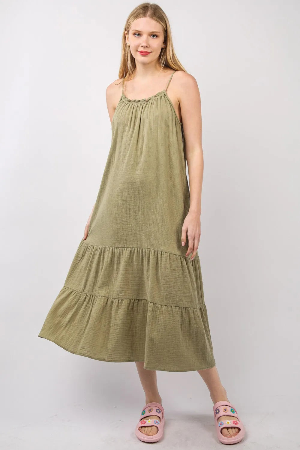 VERY J Ruffled A-Line Midi Cami Dress - Wellen Fashion