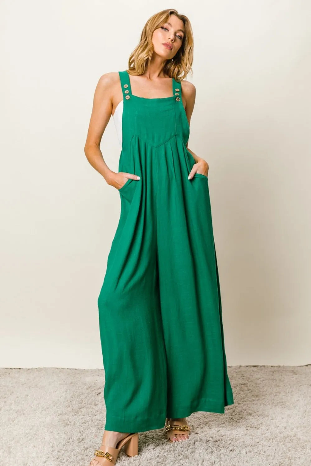 BiBi Texture Sleeveless Wide Leg Jumpsuit - Wellen Fashion