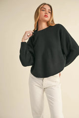 Mable Round Neck Dolman Sleeve Cropped Sweater - Wellen Fashion